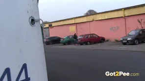 Accident with a young brunette who pees in public