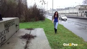 Young and pretty Czech girl pees openly in the nature