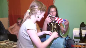 Two young blonds Olivia and Angel fucked by a BDSM lover