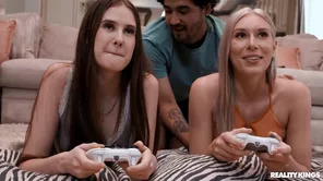 Athena Heart and Rico Hernandez are video game lovers at a game house with Kay Lovely as their boss.