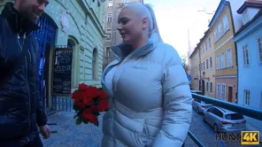 A fortunate man gets to observe a blonde beauty with large breasts engage in rough sex in this high definition Czech porn.