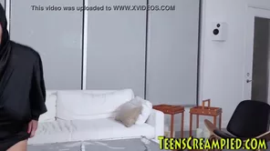 Beautiful hijab-clad girl uses her fingers and mouth to pleasure her father’s friend.