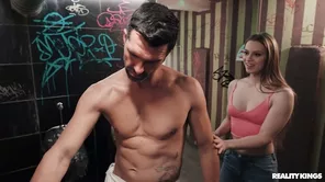 Watch Mia Split perform a sexy striptease at the bar with the help of Marco Bull